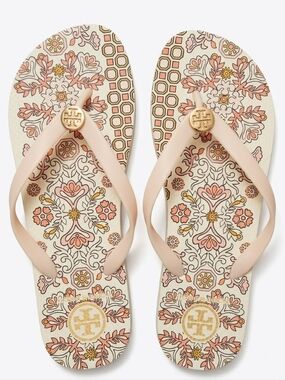 Tory Burch Blush Pink Floral-Print Flip Flop Sandals